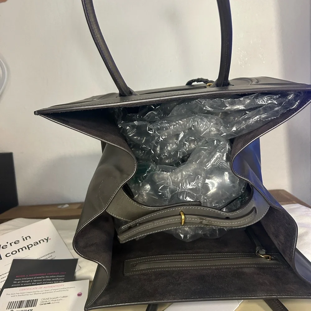 Celine Dark Gray Leather Tote - Picture 10 of 11